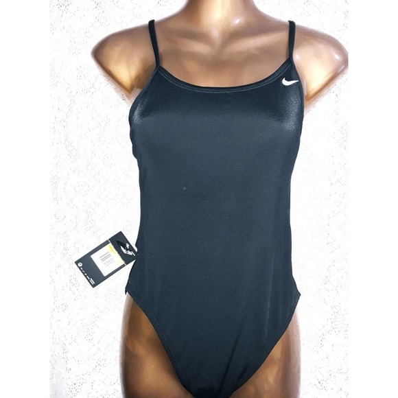 NWT Nike Sz S NESSA Black With White Swish Tank One Piece Swimsuit - Picture 8 of 11